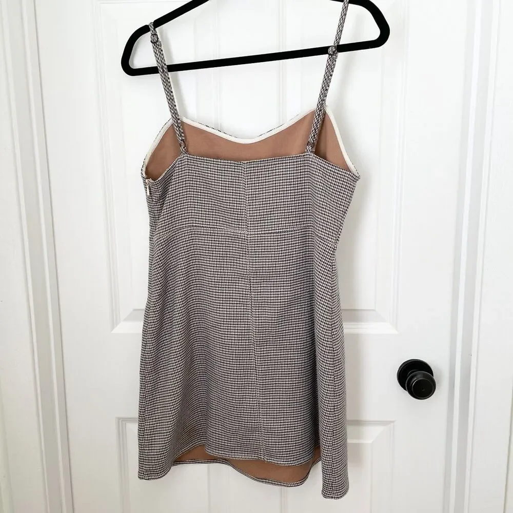 Women Free People My Girl Houndstooth Mini Dress in Medium Gray Size 12